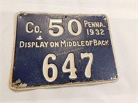 1932 Co.50 No.647 Penna Resident Hunter license
