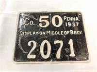 1937 Co.50 No.2071 Penna Resident Hunter license