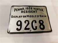 1938 No.92C8 Penna Resident Hunter license