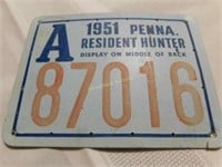 1951 Penna Resident Hunter license