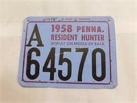 1958 Penna Resident Hunter license