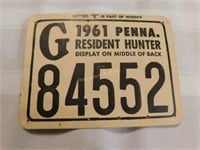 1961 Penna Resident Hunter license