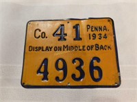 1934 Co.41 No.4936 Penna Resident Hunter license