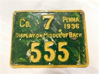 1936 Co.7 No.555 Penna Resident Hunter license
