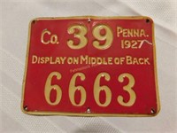 1927 Co.39 No.6663 Penna Resident Hunter license