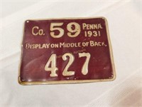 1931 Co.59 No.427 Penna Resident Hunter license