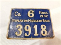 1932 Co.6 No.3918 Penna Resident Hunter license