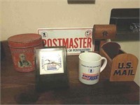 Post office smokers tin, license plate Etc