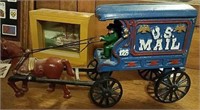 Vintage Cast Iron Horse & Mail Wagon & Print