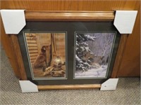 Dog & Pheasant Picture w/Frame14x18, New