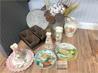 Porcelain plates, vase & misc. household items