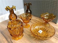 Fluted top vases, amber moon & stars covered