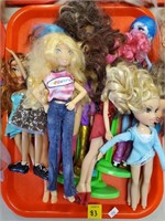 Tray Lot of Assorted Monter High & Bratz Dolls