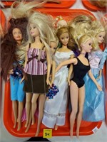 Tray Lot of Assorted Barbies, Mattel, Dolls