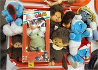 Tray Lot of Smurf Plush Toys & Monchhichi Dolls