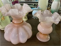 2 peach ruffle top vases
