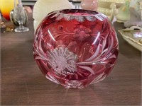 Cranberry bohemian cut to clear vase
