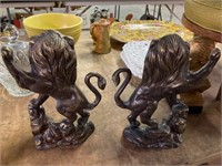 Pair of bronze lion bookends