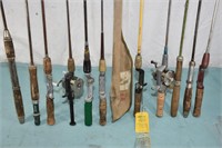MANY ANTIQUE STEEL RODS & REELS ! -P