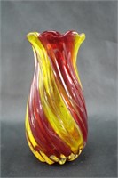 Ruby and Gold Colored Art Glass Vase