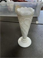 Vintage Pressed Footed Milk Glass Vase