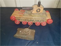 Pair of Wood Tanks.. one marked Cass Toys