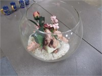 Fishbowl Vase and Decorative Flowers