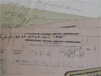1945-1962 RARE Airline employee pay stubs & pass
