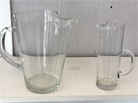 2 VERY NICE ANTIQUE GLASS PITCHERS W/ GLASS HANDLE