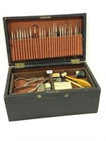 Wood Dental Box  Filled w/ Dental  Tools,