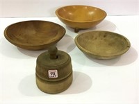 Lot of 4 Including 3 Wood Bowls & Wood Butter