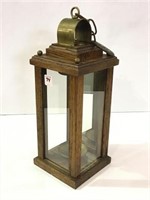 Wood Candle Lantern w/ Brass Detail