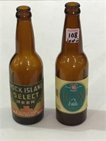 Lot of 2 Rock Island Beer Bottles w/ Paper Labels