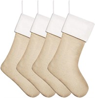 Set of 4 Burlap Christmas Stockings