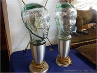 Pair of Glass Mannequin Heads and Lights