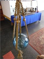 Vintage Blown Glass Float, w/Rope Cradle