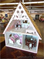 Vintage Painted Doll House w/Furniture
