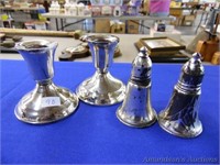 Sterling Silver Candle Holders & Salt & Pepper