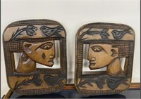 Vintage Wooden Hand Carved Wall Decor Pair