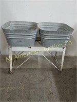 DOUBLE METAL WASH TUBS WITH ROLLONG STAND
