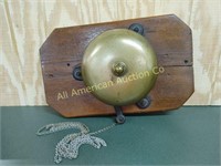 ANTIQUE BRASS BELL MOUNTED ON WOOD