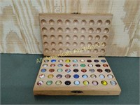 WOODEN MARBLE BOX HOLDER WITH 45 MARBLES