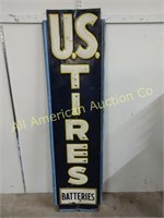 EMBOSSED ANTIQUE US TIRES AND BATTERIES SIGN