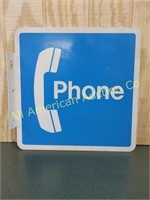 VINTAGE METAL PUBLIC PAY PHONE BOOTH FLANGE SIGN