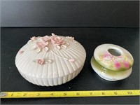 Germany Hair Receiver & Flower Covered Dish
