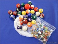 Various Vintage Marbles and Small Billiard Balls