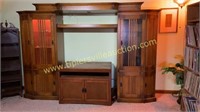 Oak entertainment media cabinet system with curio