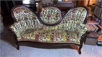 Victorian rose carved parlor sofa with tapestry