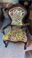 Victorian rose carved parlor chair tapestry style