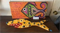 Wooden fish and canvas